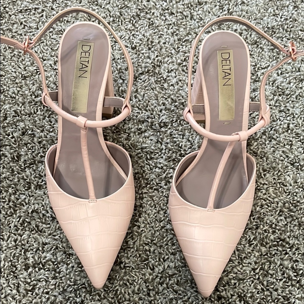 Dusty Pink Croc-Embossed Slingback Heels